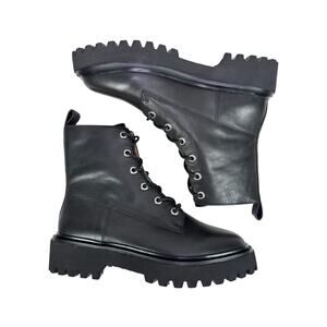 Madewell Rayna Boots Womens 8 Black Leather Lugsole Lace‎ Up NG667